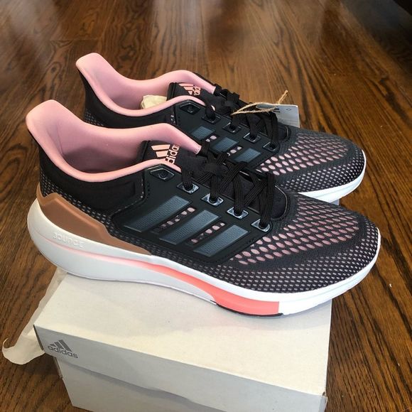 ADIDAS Womens EQ21 Grey and Pink Running Shoes Sz 9 - Picture 1 of 14